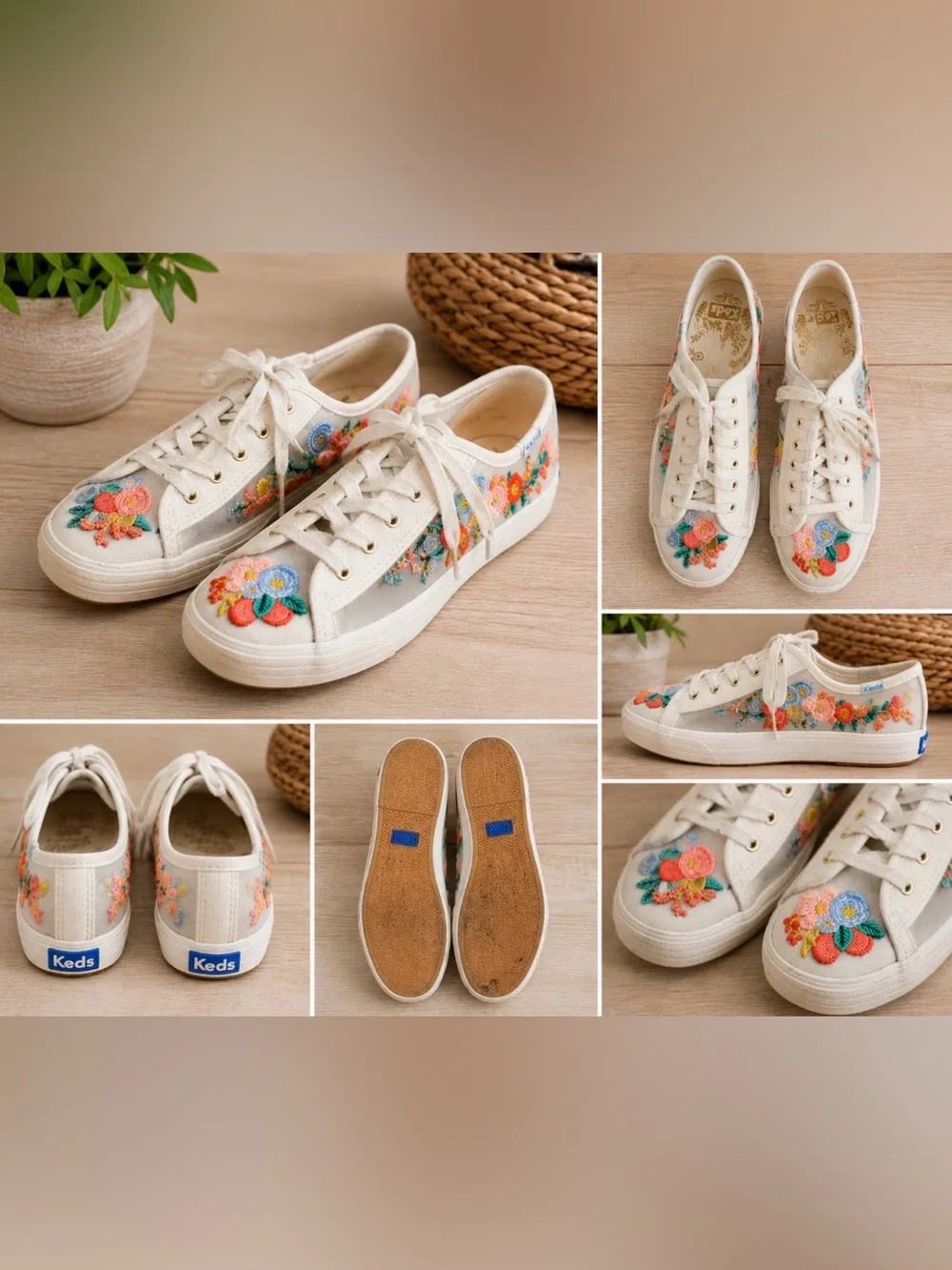 Keds x Rifle Paper Co. Floral Embroidered Mesh Sneakers Size 6.5 Anthropologie